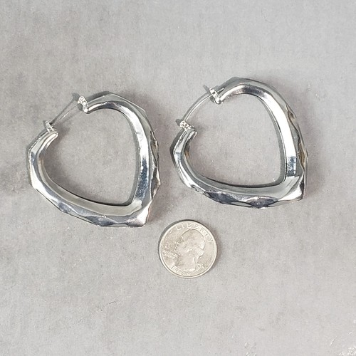 Orecchini Cerchio Cuore Tono Argento Brutalisti Retrò Modernariato Boho Traforati 2,5" - Foto 7 di 9