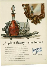 1952 KENTUCKY TAVERN Bourbon decanter glasses on silver tray art Vintage Ad 