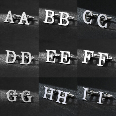 Men Silver Color Metal Alphabet Cufflinks Boxed Wedding Party Letters Cuff Links