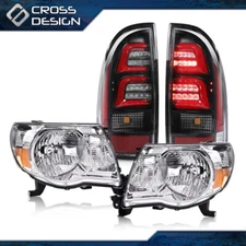 Chrome Headlights & 3D LED Tube Bar Tail Lights Lamp Fit For 05-11 Toyota Tacoma