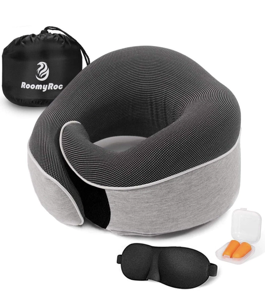 Travel Pillow Memory Foam Full Neck & Chin Support Airplane Sleep Eye Mask