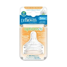 Dr. Brown’s Natural Flow Level 2, 3 mo. + Wide-Neck Baby Bottle Nipple, Med Flow