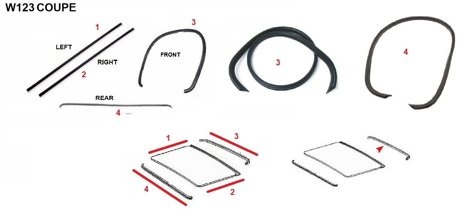 FIT FOR Mercedes Benz W123 COUPE Sunroof MOONROOF Seal Gasket Set 4 PCS
