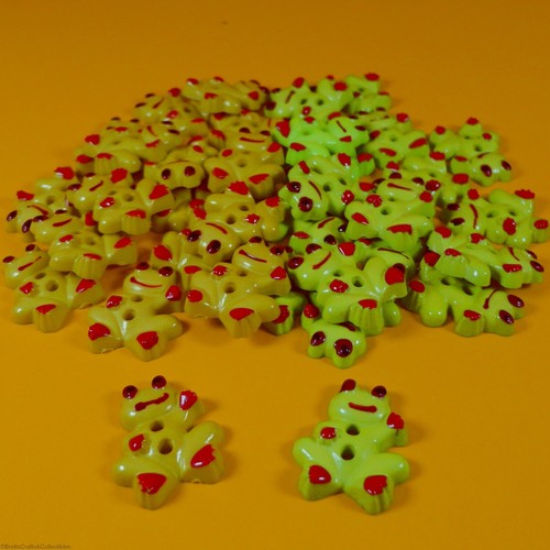 Lime or Green Happy Little Frogs 2 Hole Buttons (9,18 or 24 per bag) 15mm x 18mm