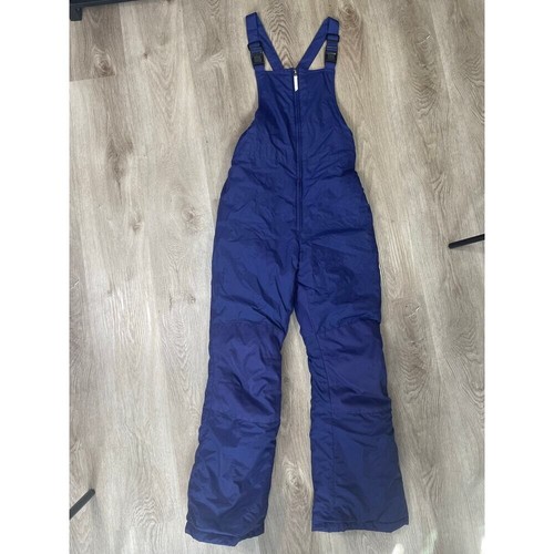 Lands' End Kids Grow-A-Long Navy Snow Bibs Sz 14 Warm Ski Pants Purple Lining