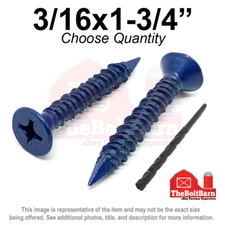 3/16x1-3/4" Flat Head Phillips Piercing Point Concrete Screws Masonry Blue