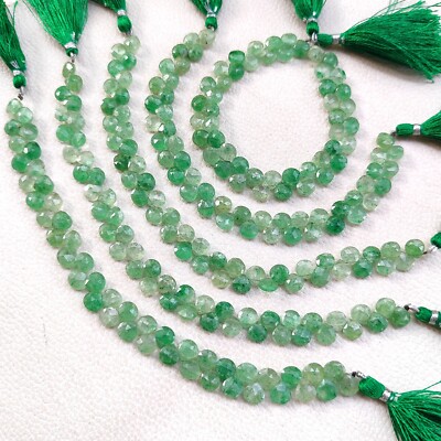 Natural Green Strawberry Quartz  6.5 mm Size Faceted Heart Briolette 7.5'' Strand