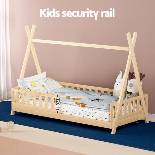 Artiss Bed Frame Wooden Base Frames Kids Single Timber House Platform Oak PUAH - Picture 6 of 8