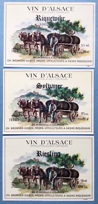 BRONNER-WEBER CH.- 3 ETIKETTEN ELSASS - SYLVANER - RIQUEWIHR - RIESLING - #7402