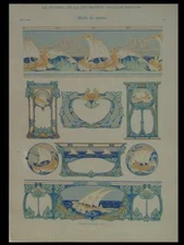 FRENCH ART NOUVEAU, MARINE - 1900 GOLD LITHOGRAPH - 