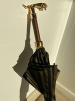 ilMarchesato Umbrella - Men’s Stripe Umbrella with 24K Goldplated Jaguar Handle