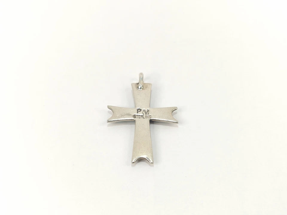 Vintage GENUINE TURQUOISE GEMSTONE Religious Cross 925 Sterling Silver Pendant - Image 4 of 4