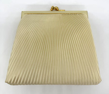 La Regale Vintage Satin Accordion Style Evening Purse White  Gold