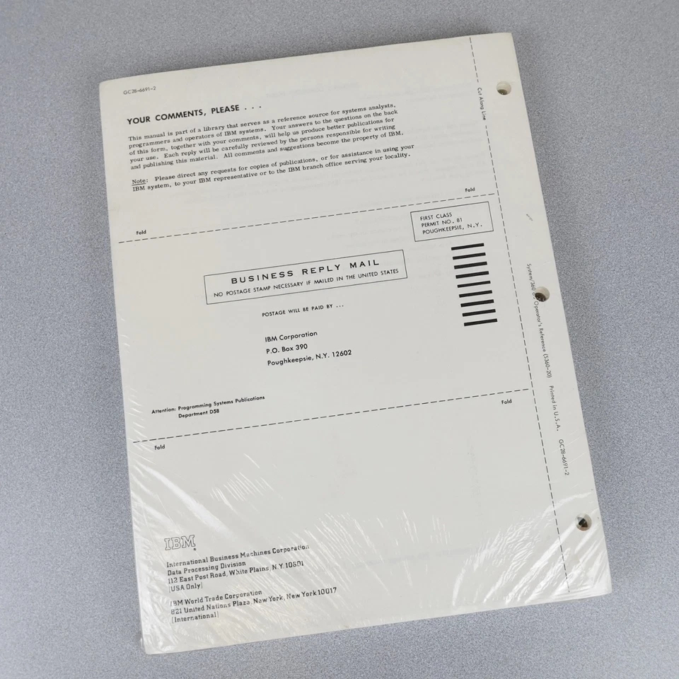 IBM System/360 Operating System: Operator's Reference File No. S360-20 RARE NEW - Image 3 of 4
