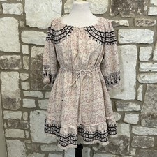 Free People Embroidered Cotton Gauze Floral Boho Mini Dress Sz M