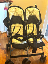 Beige & Black Double Pushchair Twin Stroller Folding Double Seat Unisex