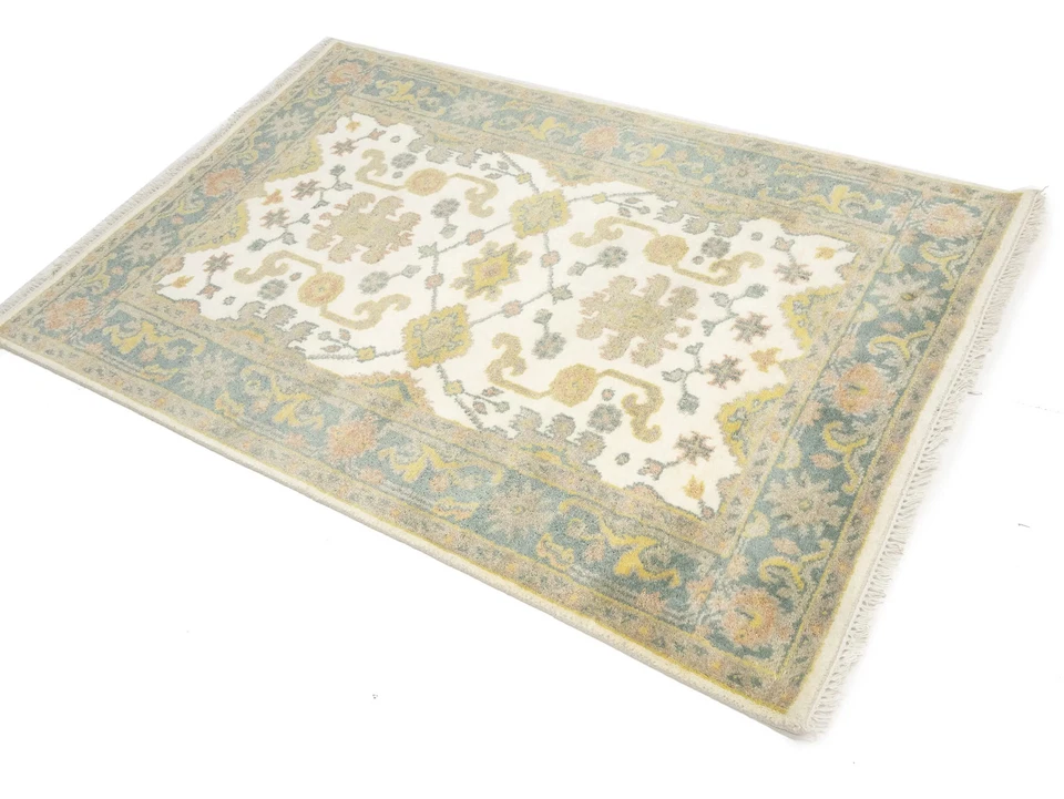 Handmade Green Oushak Chobi Oriental Rug Floral Carpet Bathroom Décor 4X6 ft - Image 3 of 4