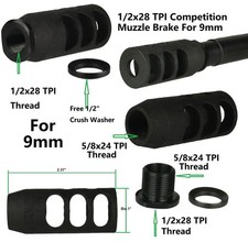 Low Concussion Competition Steel Muzzle Brake Compensator 1/2x28 TPI For 9mm/350