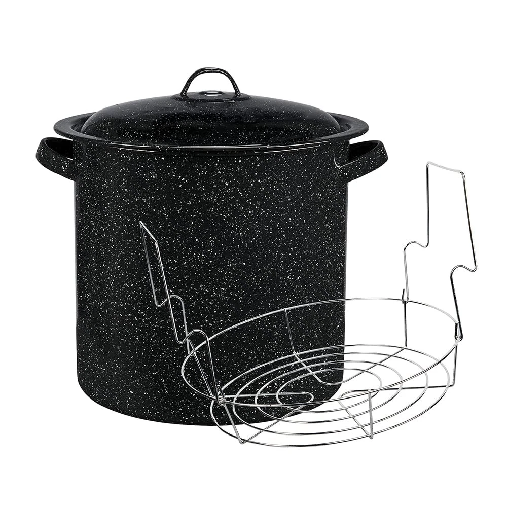 Water Bath Canner with Collapsible Jar Rack, 15.5 Quarts - Durable Enamel Ste...