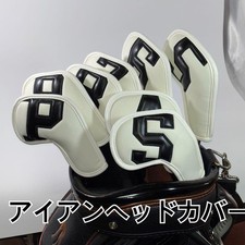 Iron Headcover Set 10pc White Black Lettering Golf Club Covers Durable