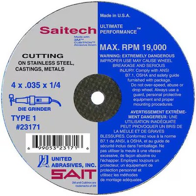 United Abrasives/Sait 23152 Abrasive Cut-Off Wheel, Type 1, 3 In Dia, 0.035 In