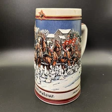 Anheuser Busch Budweiser Bud Holiday Clydesdales Christmas Beer Stein 1989