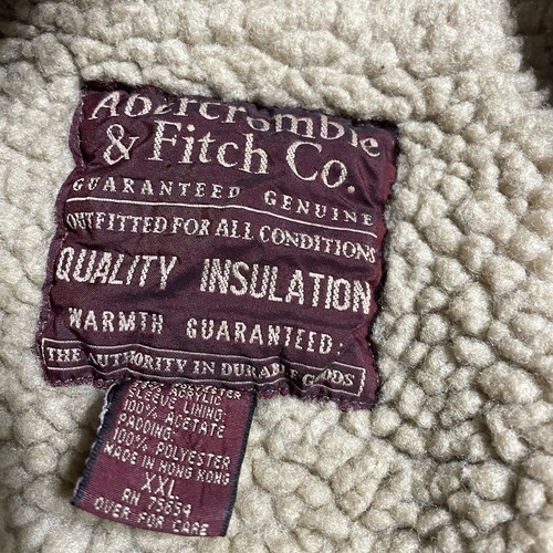 VTG Abercrombie & Fitch Sherpa Lined Chore Barn Field Khaki Jacket Men 2XL FLAWS - Picture 6 of 14