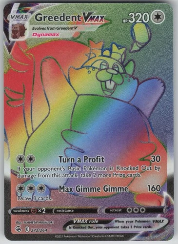 Greedent VMAX (Secret) Secret Rare SWSH08: Fusion Strike 272/264 NM