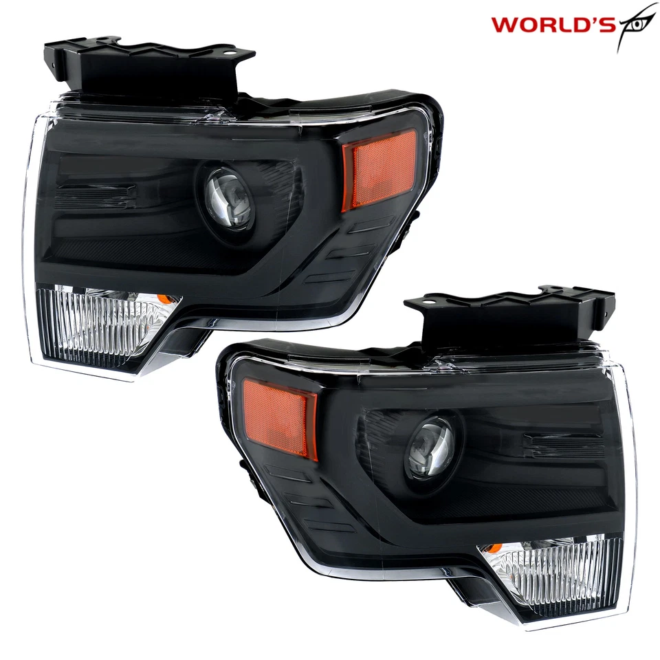 For Ford F150 2013-2014 HID Type Projector Headlights Headlamps Pair Black Trim - Image 2 of 4