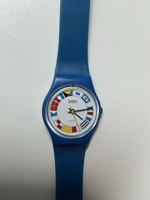 1984 Swatch LS101 12 Flags Swiss Made Vintage Summer Blue Working 