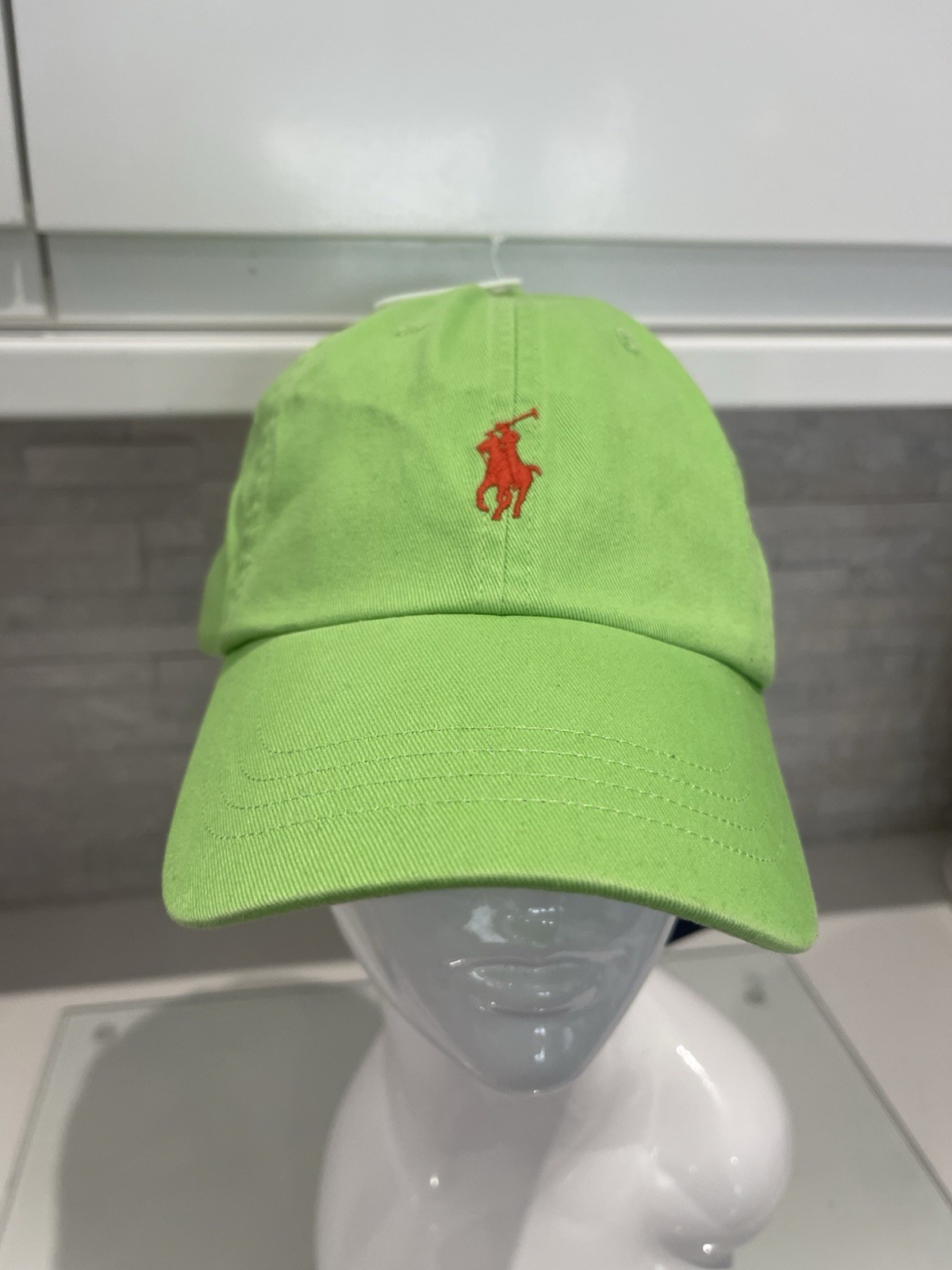 Cappello camionista Polo Ralph Lauren verde lime rosso pony logo strapback baseball berretto