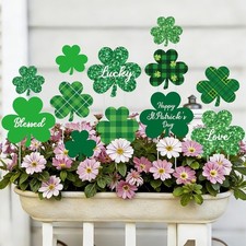 12 Shamrock Planter Stakes for St. Patrick's Day Garden Decorations