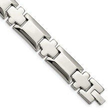 Stainless Steel Polished Cross Link Bracelet 8.5"