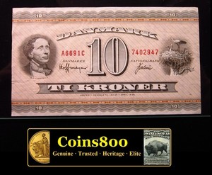 Danmark 10 Kroner 1936 P44 Circ Denmarks Banknote Money 1g2947