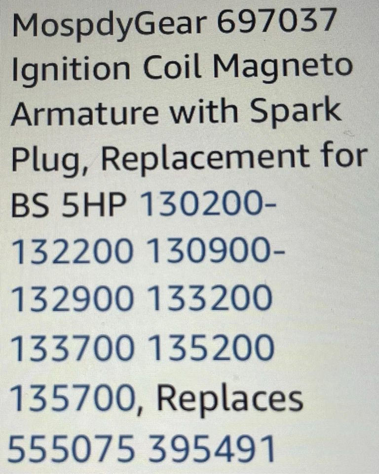 MospdyGear 697037 Ignition Coil For Lawnmower With Spark Plug Brand New - Image 2 of 2