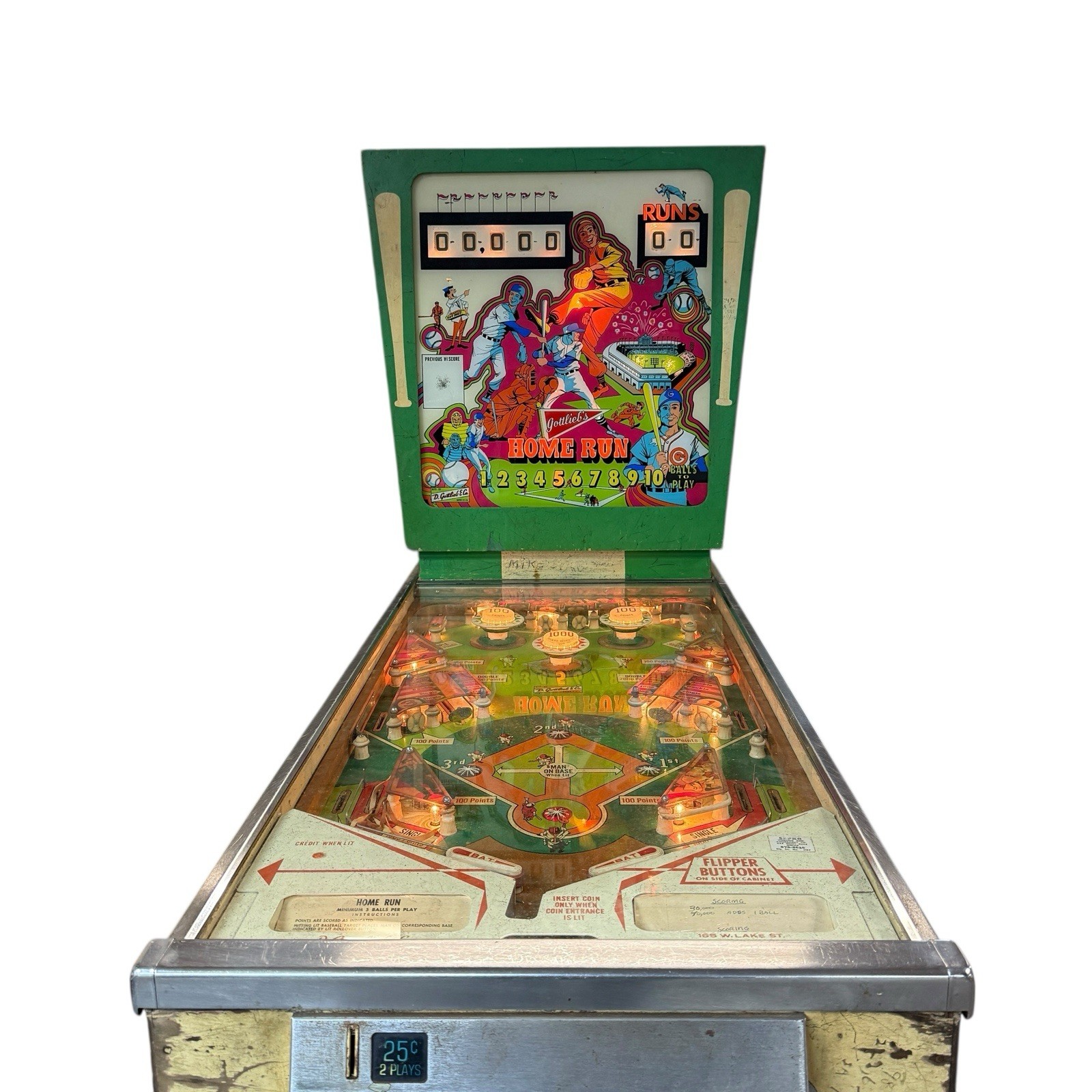 Vintage 1971 Gottlieb Home Run Pinball Machine Tested & Working