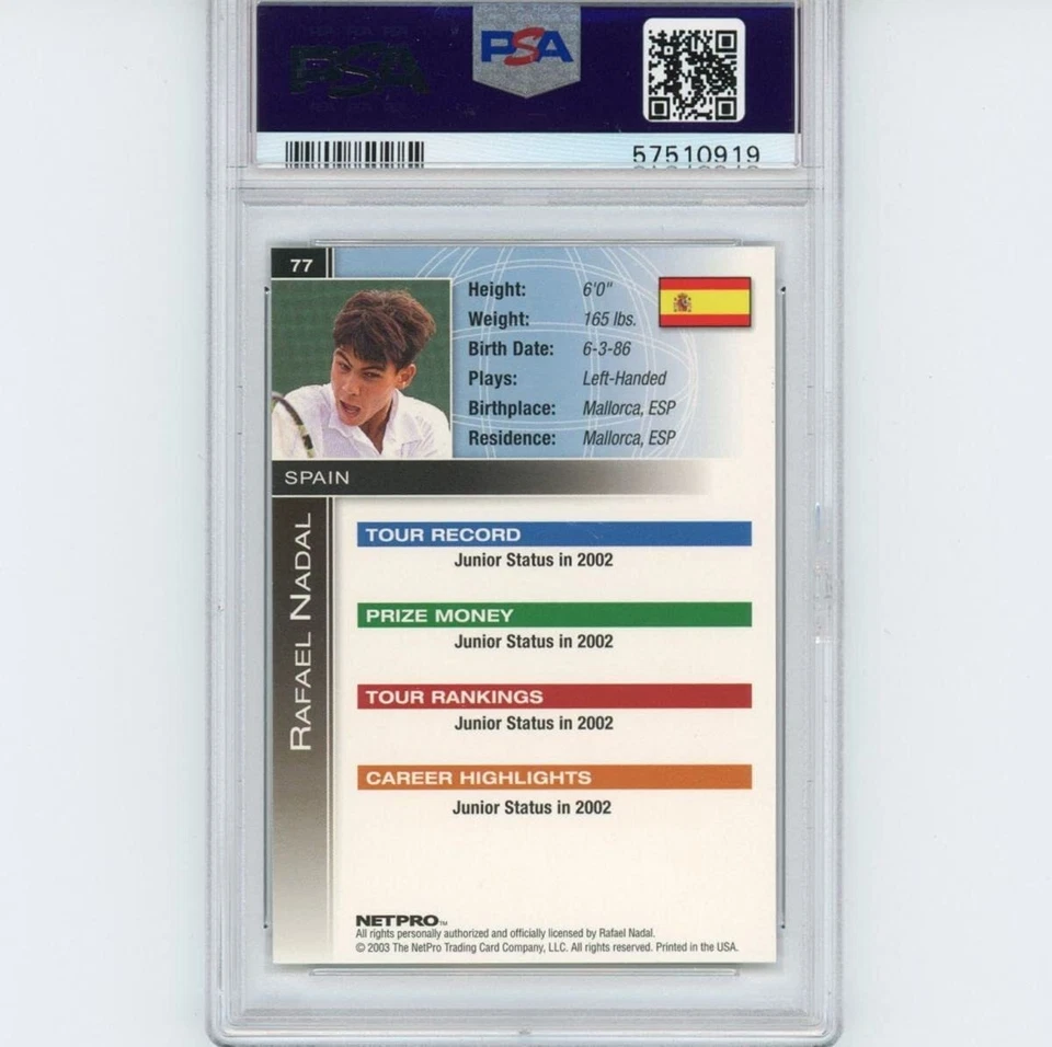 Graded 2003 Netpro RAFAEL NADAL #77 International Series Rookie Card PSA 10 Mint - Image 2 of 2