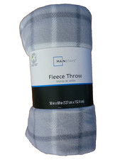 Mainstays Fleece Throw Blanket Blue Gray Plaid Soft Lightweight 50 x 60 Inches