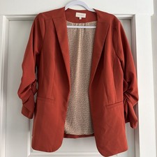 Skies are Blue Womens Blazer Large Rust Seamed Pockets Ruched Stretch Lined