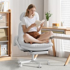 Office Chair with Footrest & Headrest, Cross-Legged Desk Chair Flip-UpArms Black