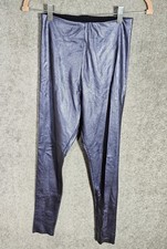 Commando Faux Leather Leggings Womens Sz Medium Blue Metallic High Rise Pull On