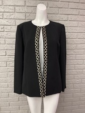 Tahari Arthur S Levine Women Sliver Embroidered Black Blazer Size 10