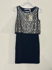 NWT $128 Chelsea + Violet Mini Dress Womens Small Black Bronze Sequin Overlay