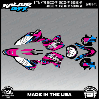 Graphics Kit for KTM all 200-530 XC-W Models (2008-2011) Rugged-MAGENTA