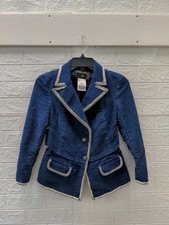 Giacca corsetto jeans denim con dettagli bordo Chanel Iconic 2007 usata taglia 38