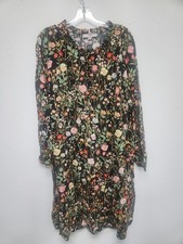 Loft Plus Black Floral Long Sleeve Shift Dress Women’s 18