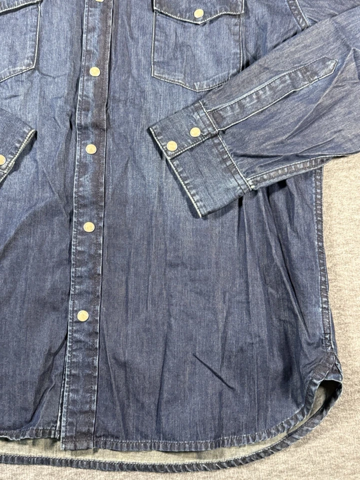 Camisa Lucky Brand Para Hombres L Azul Índigo Denim Perla A Presión Vaquero Occidental Lavado Oscuro Foto 2 de 4