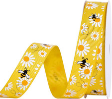 Bee Grosgrain Ribbon with Bumble Bee Daisy Flower Print Yellow Teacher Ribbon fo