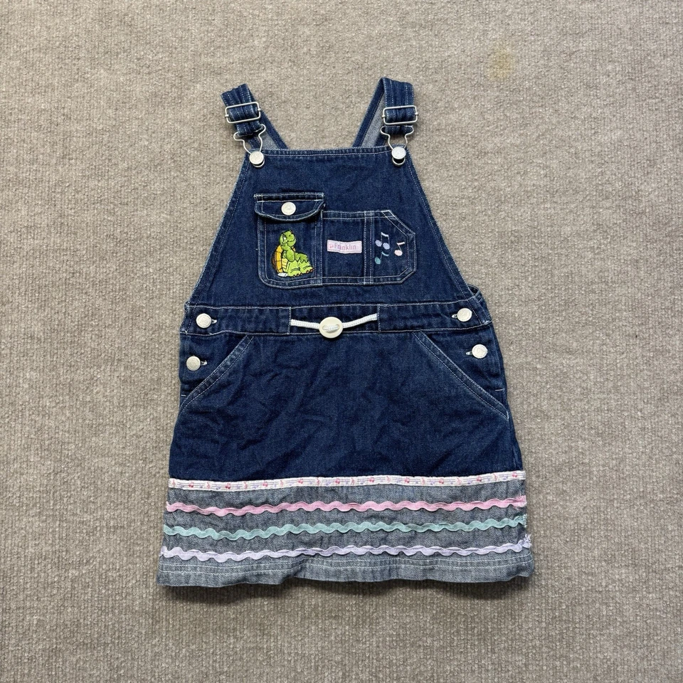 Vintage Franklin The Turtle Denim Y2K Denim Overall Jumper Dress Girls Size 4T - Image 2 of 4