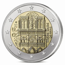 2025 France &euro; 2 Euro Uncirculated UNC Coin - Notre Dame de Paris